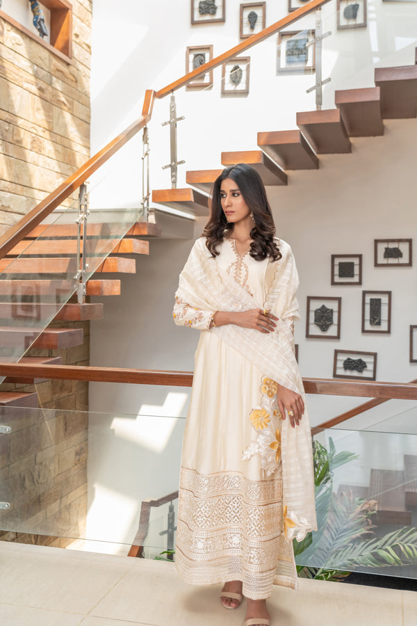 Wahaj M Khan | The Print Story | Cream Cotton TPS Outfit