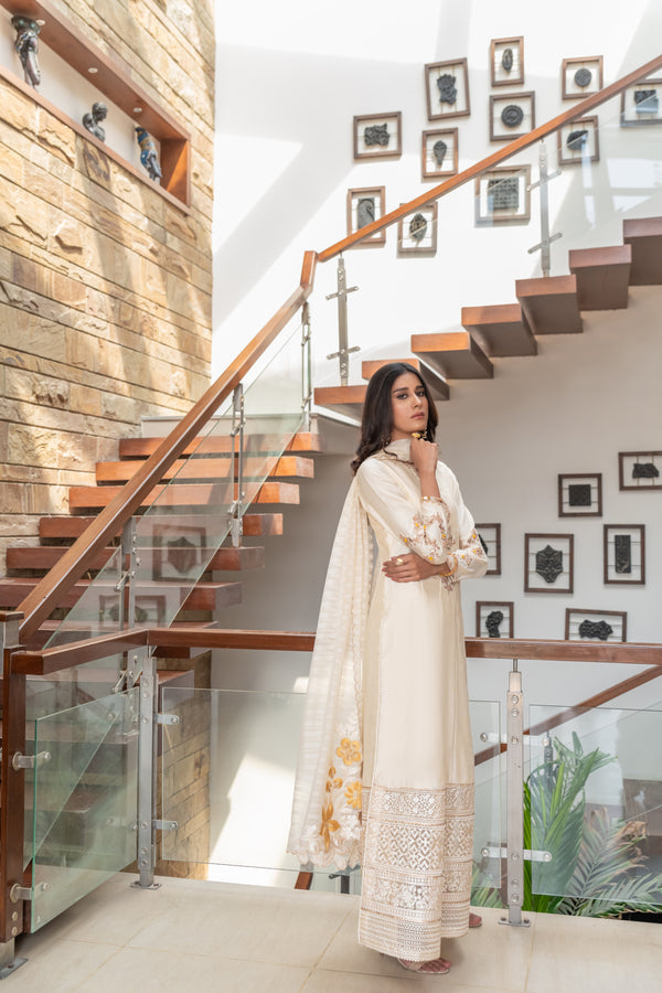 Wahaj M Khan | The Print Story | Cream Cotton TPS Outfit