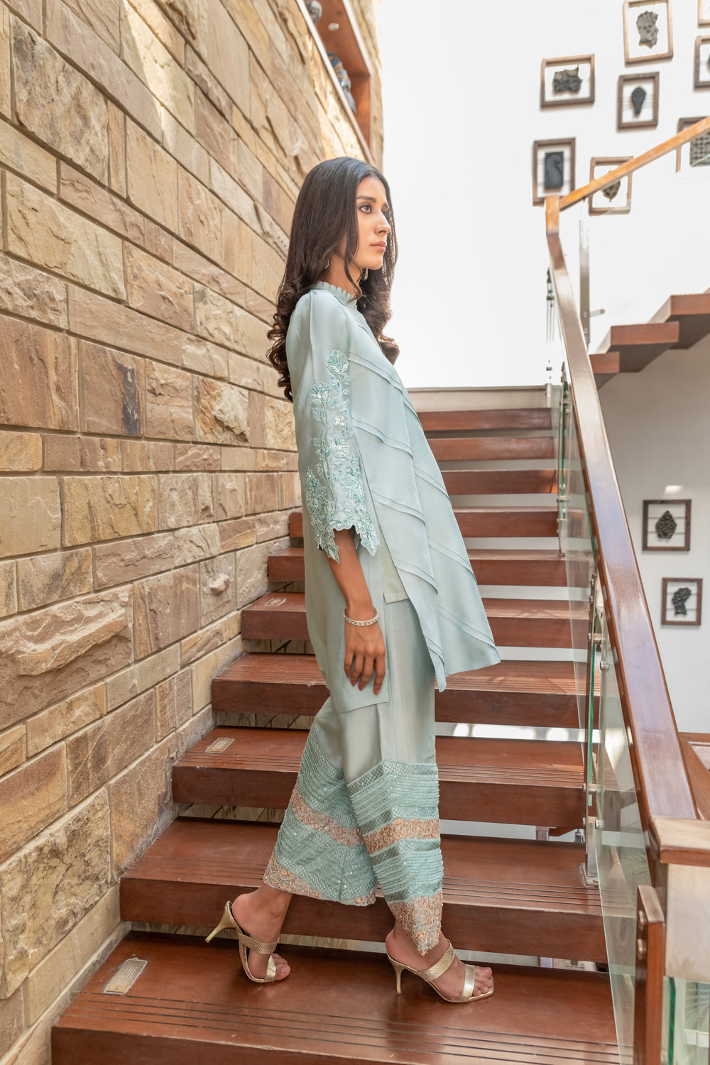 Wahaj M Khan | The Print Story | Grey Blue Sheesha Outfit