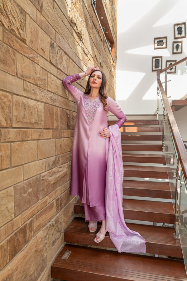 Wahaj M Khan | The Print Story | Purple Shaded Sheesha Outfit