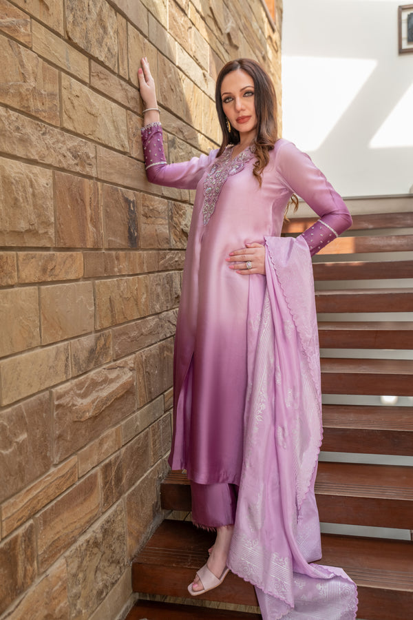 Wahaj M Khan | The Print Story | Purple Shaded Sheesha Outfit