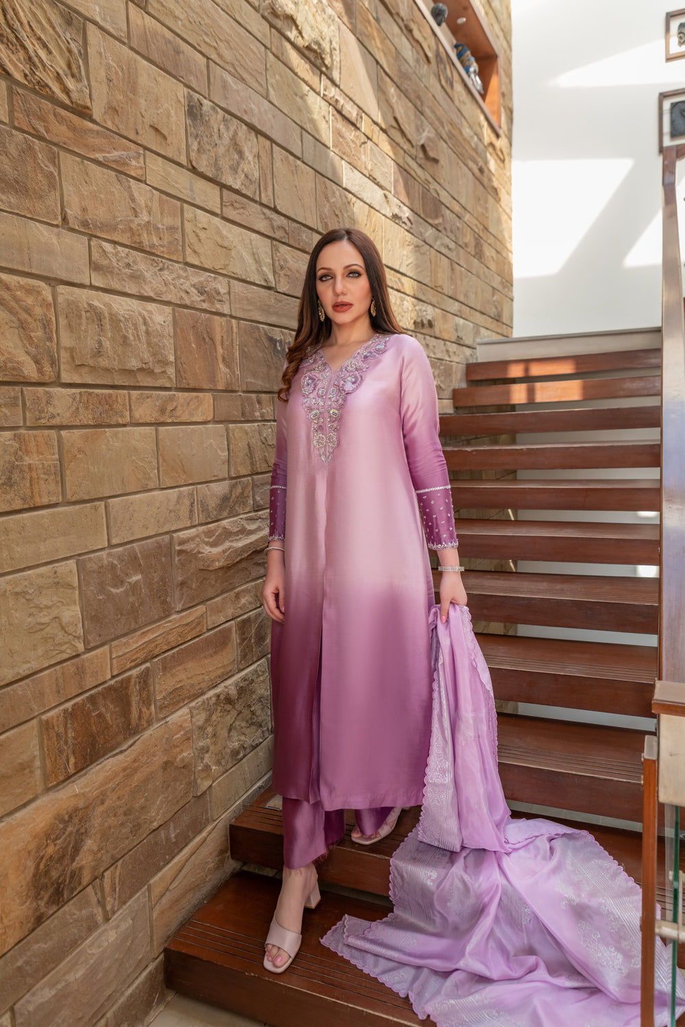 Wahaj M Khan | The Print Story | Purple Shaded Sheesha Outfit