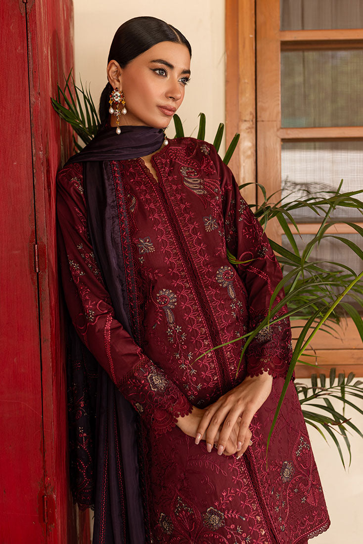 Marjjan | Aangan Embroidered Viscose | PEV-19 B (MEHROON) - Official Marjjan - Agha Fabrics UK