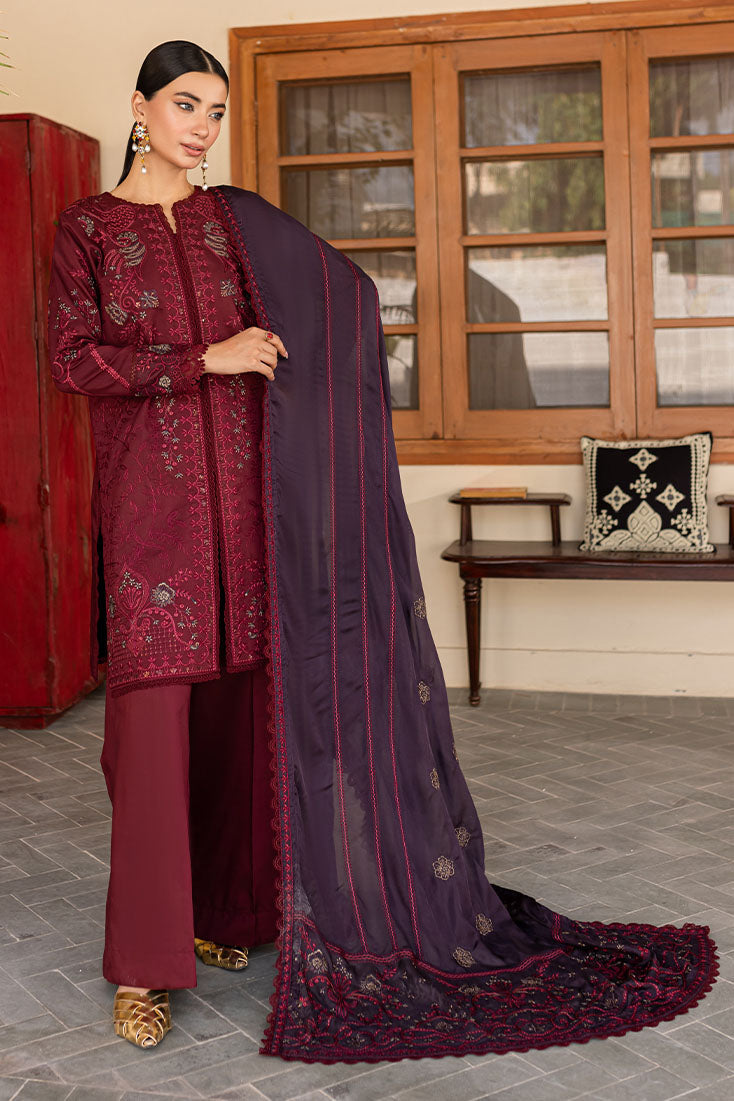 Marjjan | Aangan Embroidered Viscose | PEV-19 B (MEHROON) - Official Marjjan - Agha Fabrics UK