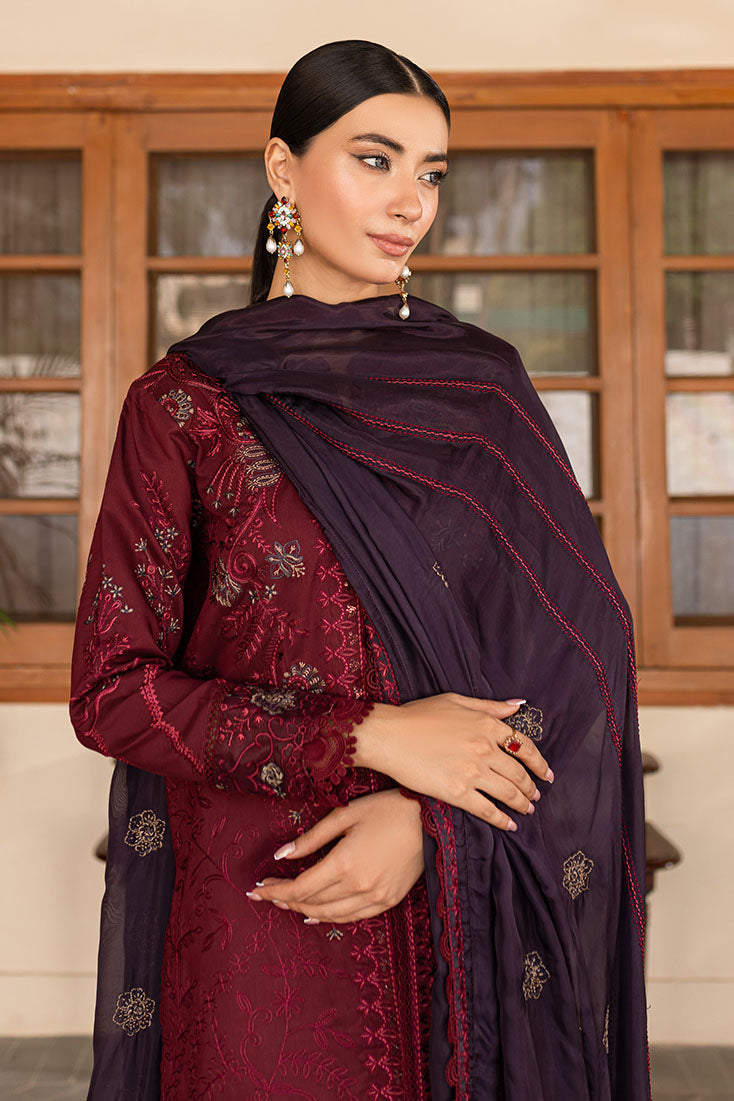 Marjjan | Aangan Embroidered Viscose | PEV-19 B (MEHROON) - Official Marjjan - Agha Fabrics UK