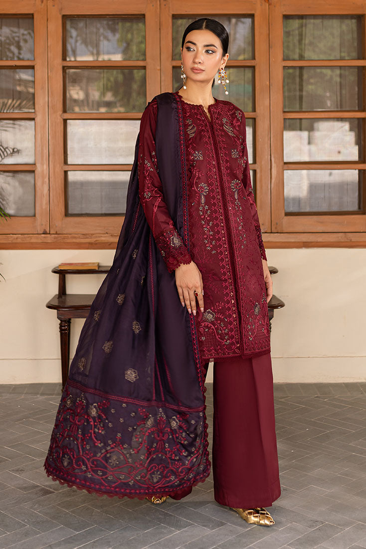 Marjjan | Aangan Embroidered Viscose | PEV-19 B (MEHROON) - Official Marjjan - Agha Fabrics UK