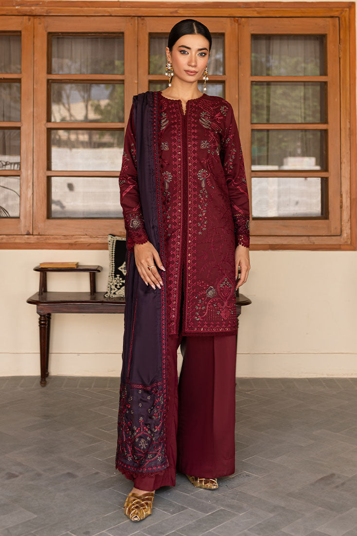 Marjjan | Aangan Embroidered Viscose | PEV-19 B (MEHROON) - Official Marjjan - Agha Fabrics UK