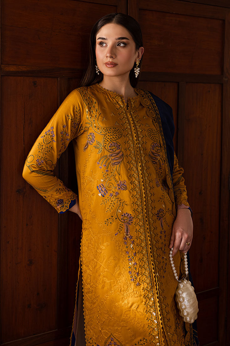 Marjjan | Aangan Embroidered Viscose | PEV-19 A (MUSTARD) - Official Marjjan - Agha Fabrics UK