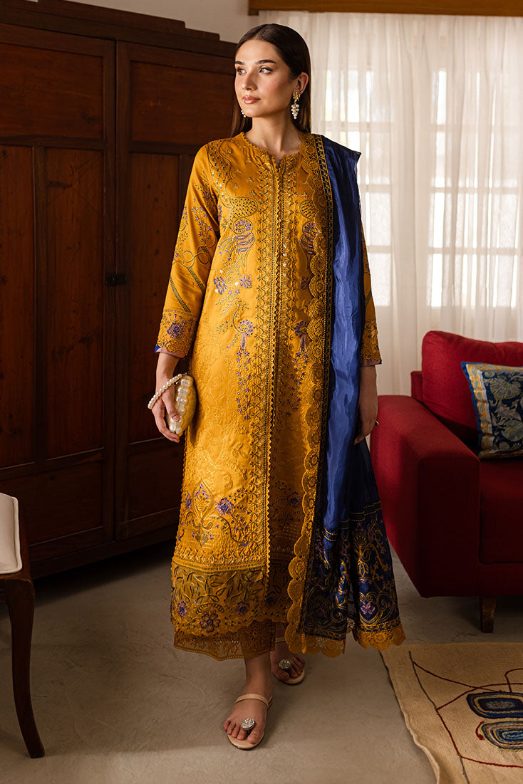 Marjjan | Aangan Embroidered Viscose | PEV-19 A (MUSTARD) - Official Marjjan - Agha Fabrics UK