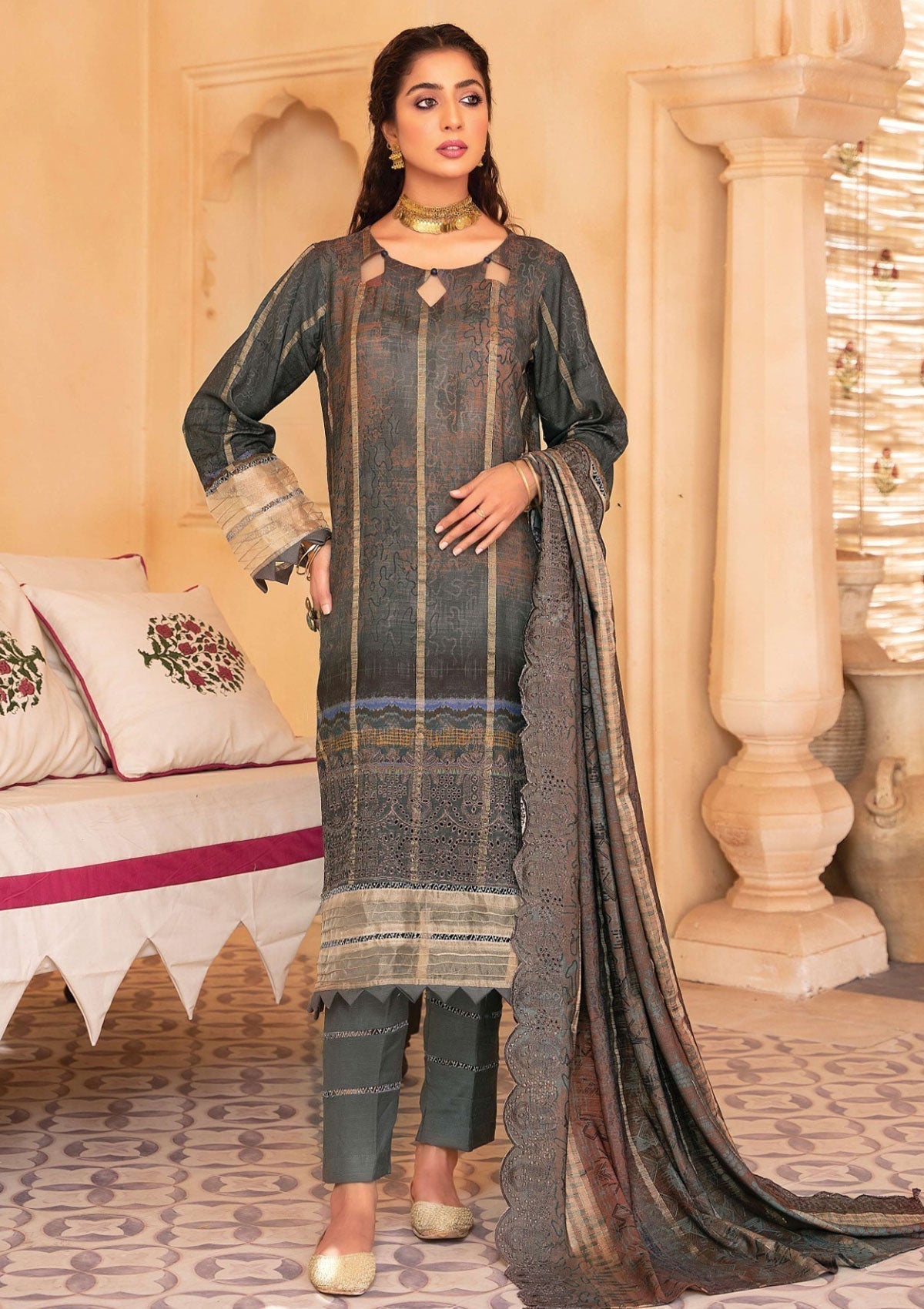 Winter Collection - Mahee's - Embroidered - Slub Staple - D#3