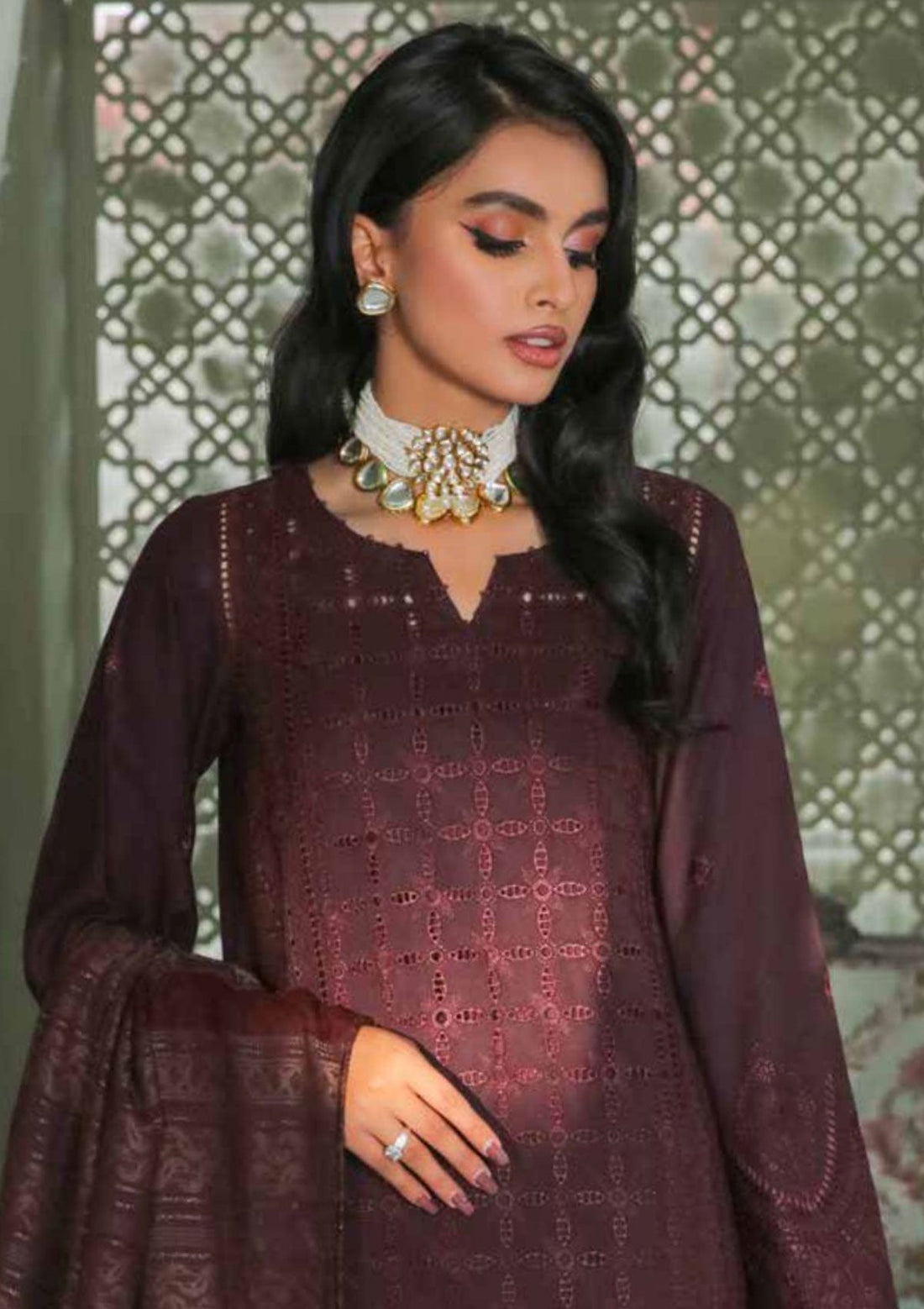 Winter Collection - Nureh - Chikankari - Leather Peach - NEP#09