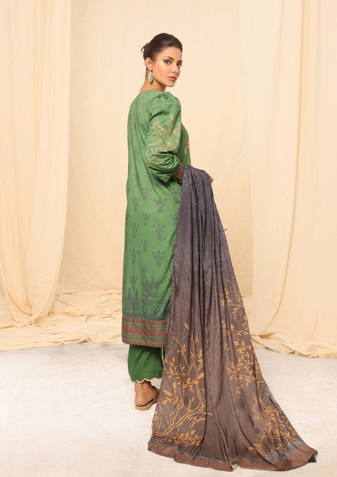 Winter Collection - Salitex - Printed Linen - V01 - WK#01174 (Green)