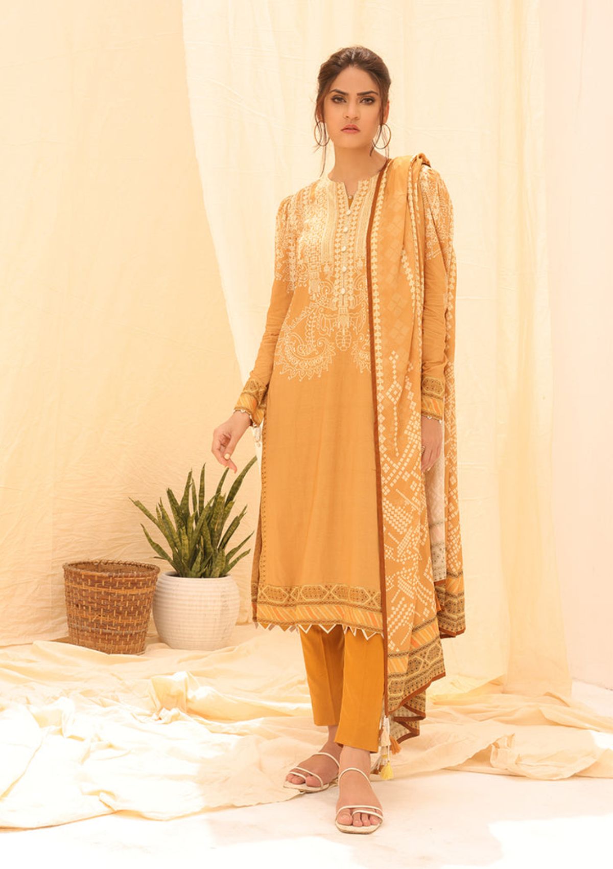 Winter Collection - Salitex - Printed Linen - V01 - WK#01178 (Beig)