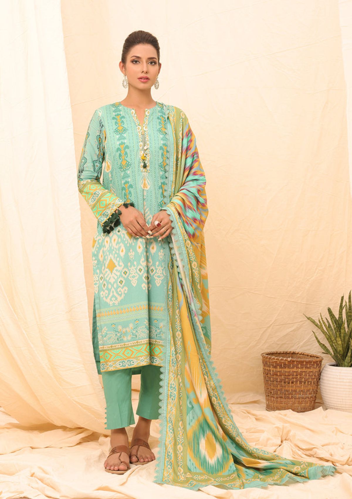 Winter Collection - Salitex - Printed Linen - V01 - WK#01180 (C Green)