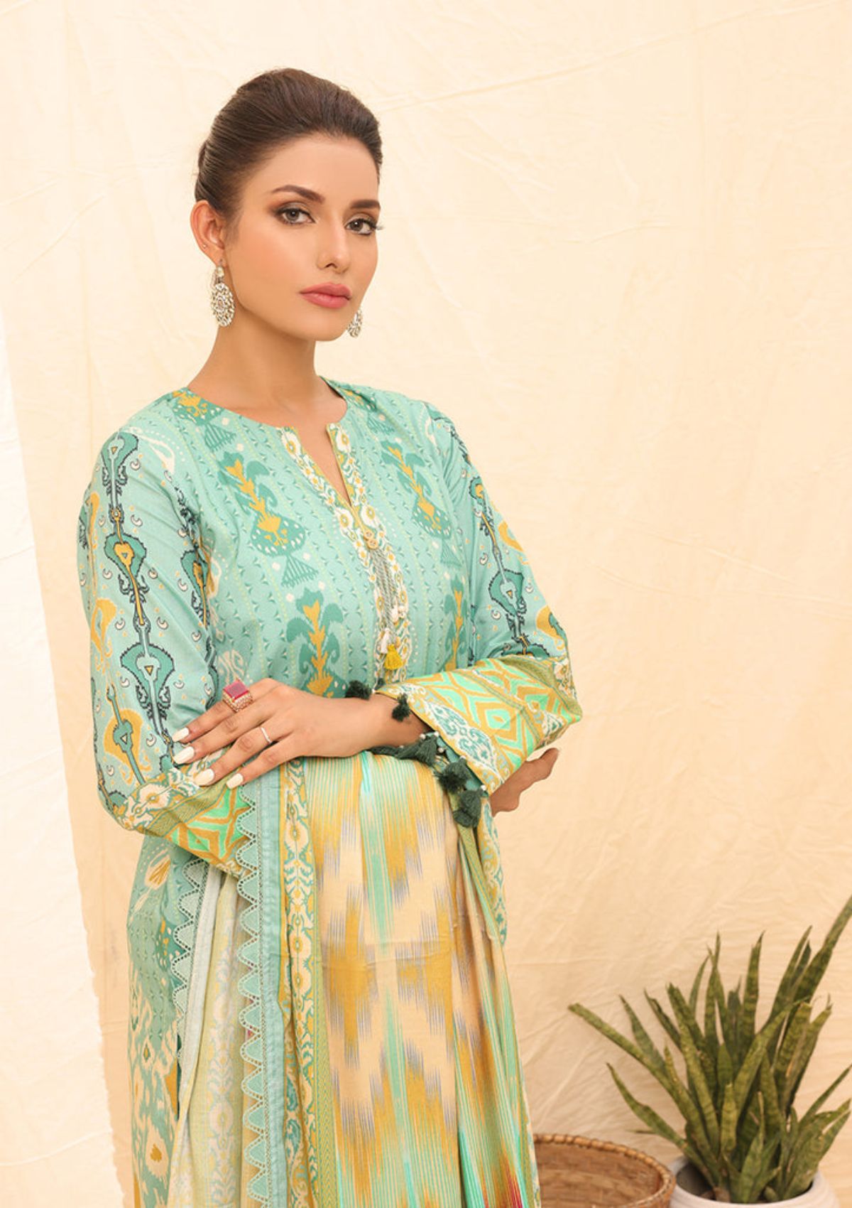 Winter Collection - Salitex - Printed Linen - V01 - WK#01180 (C Green)