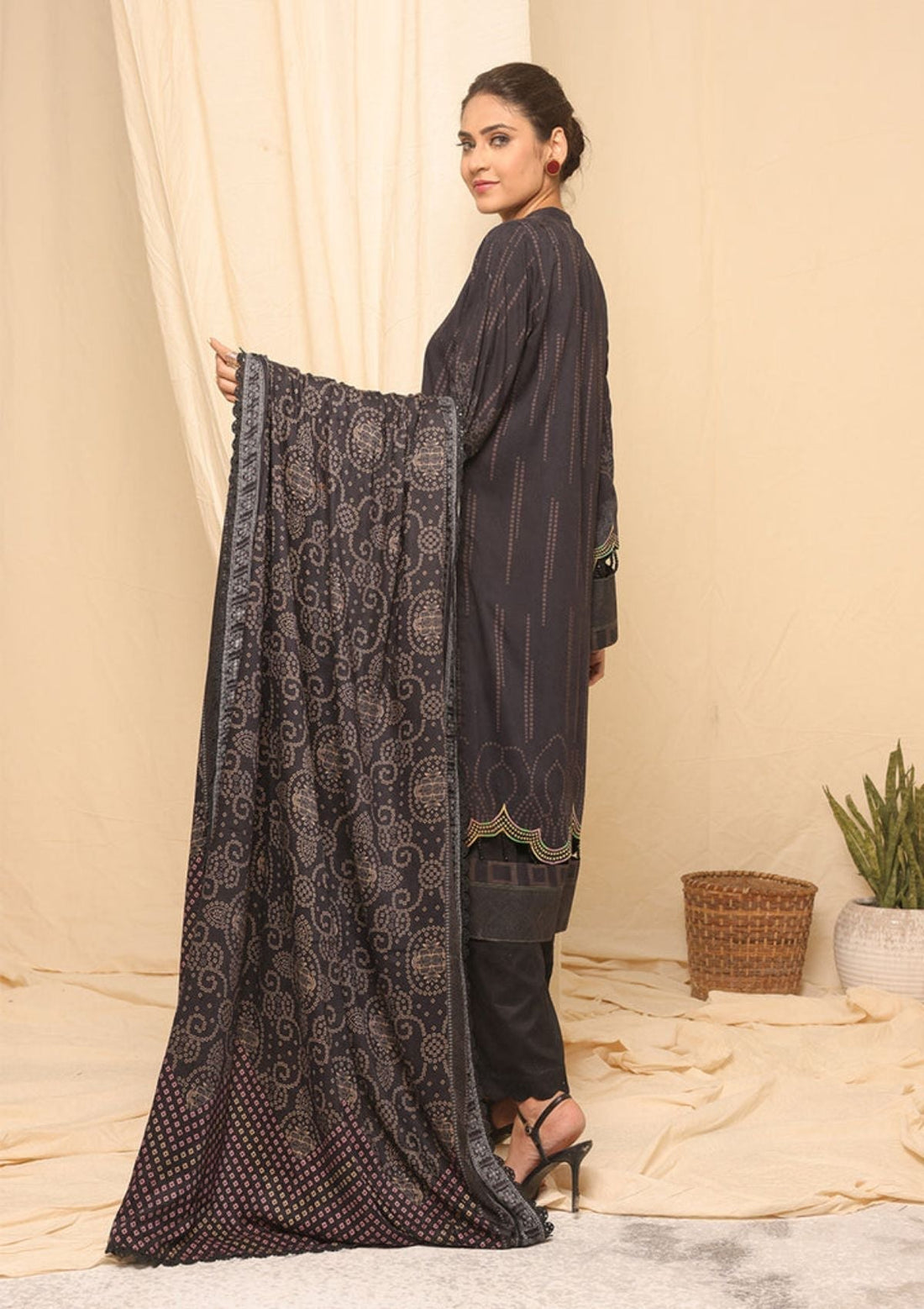 Winter Collection - Salitex - Printed Linen - V01 - WK#01181 (Charcoal)