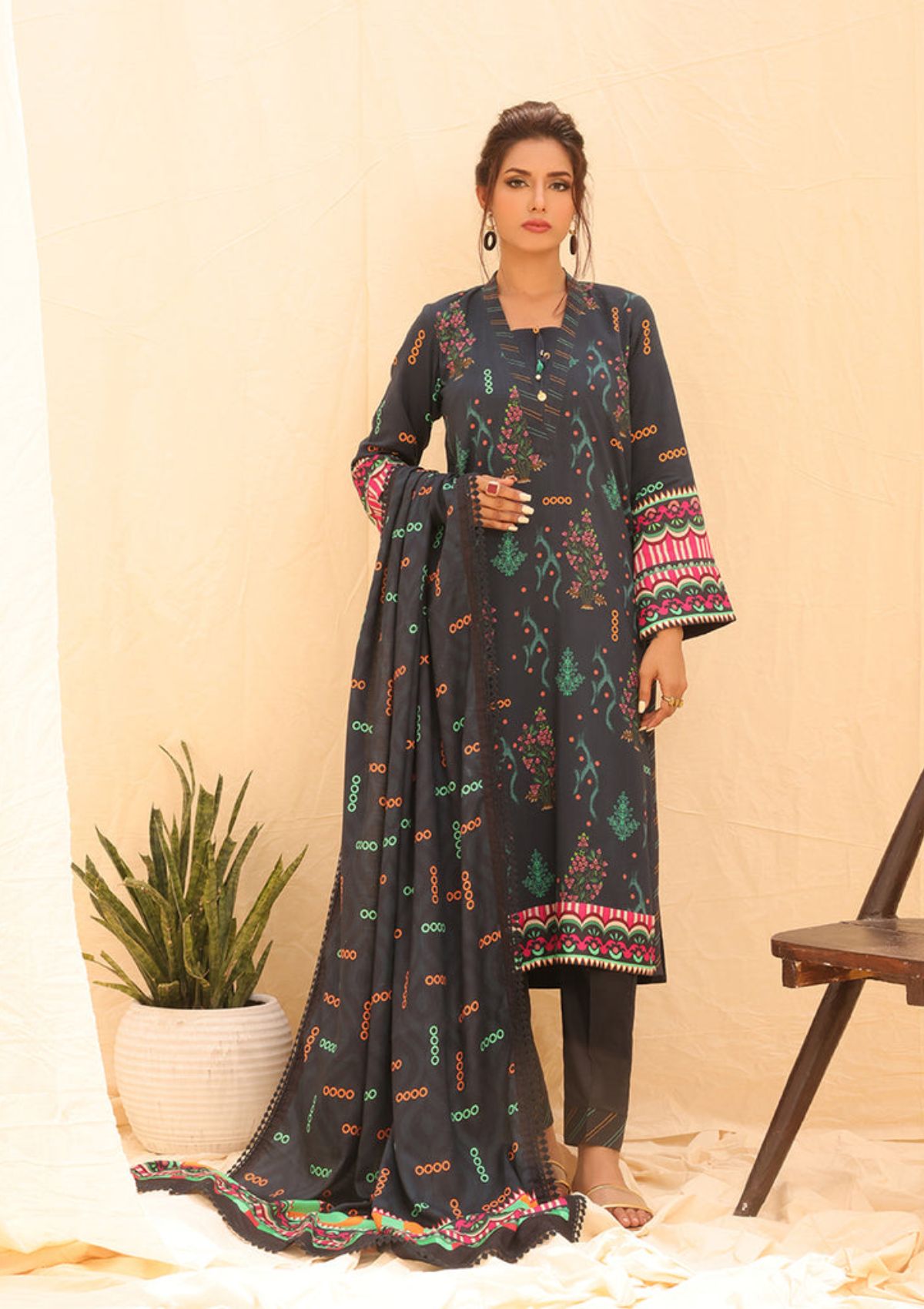 Winter Collection - Salitex - Printed Linen - V01 - WK#01184 (N Blue)