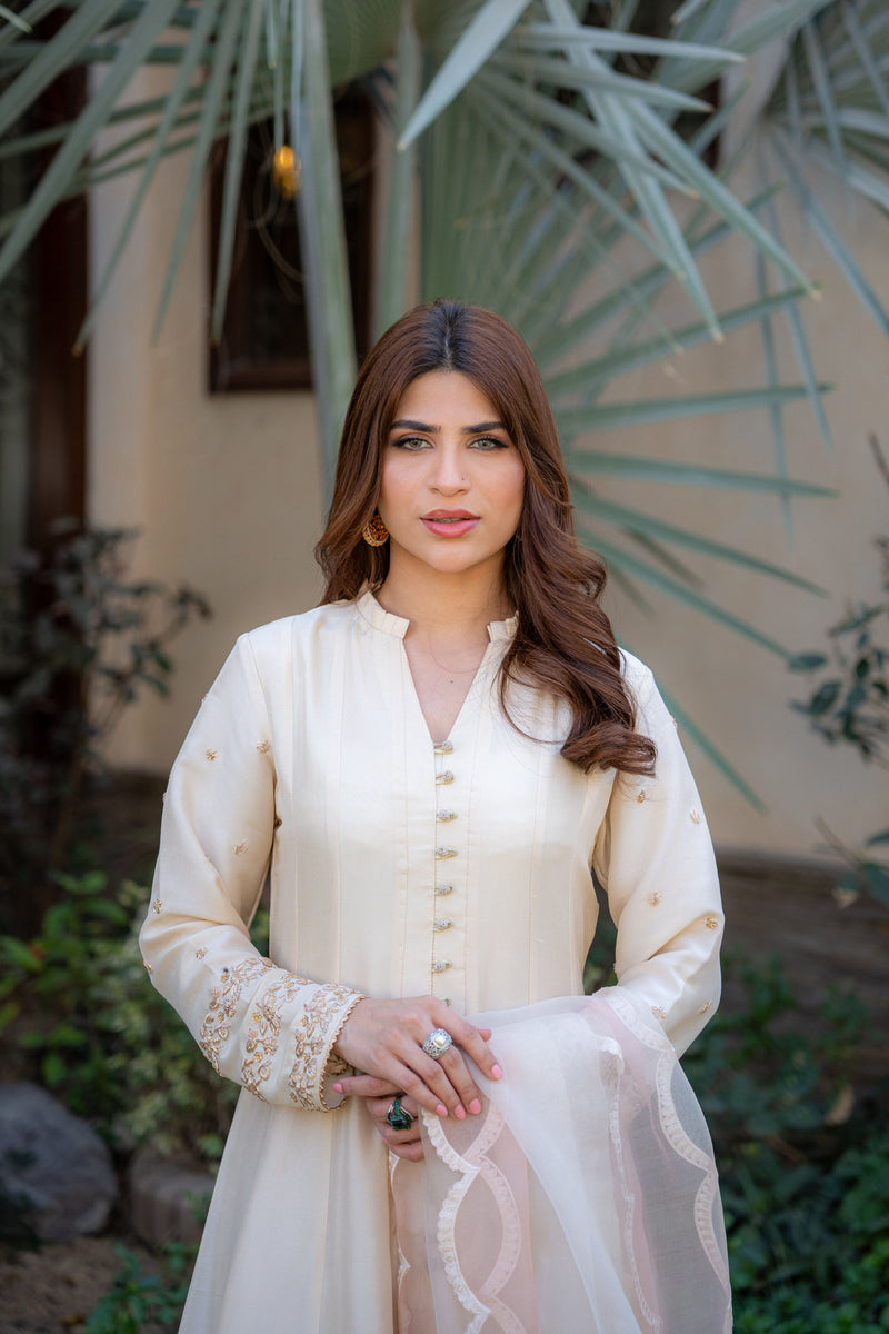 Wahaj M Khan | Pari Collection | Ivory Rawsilk Anarkali