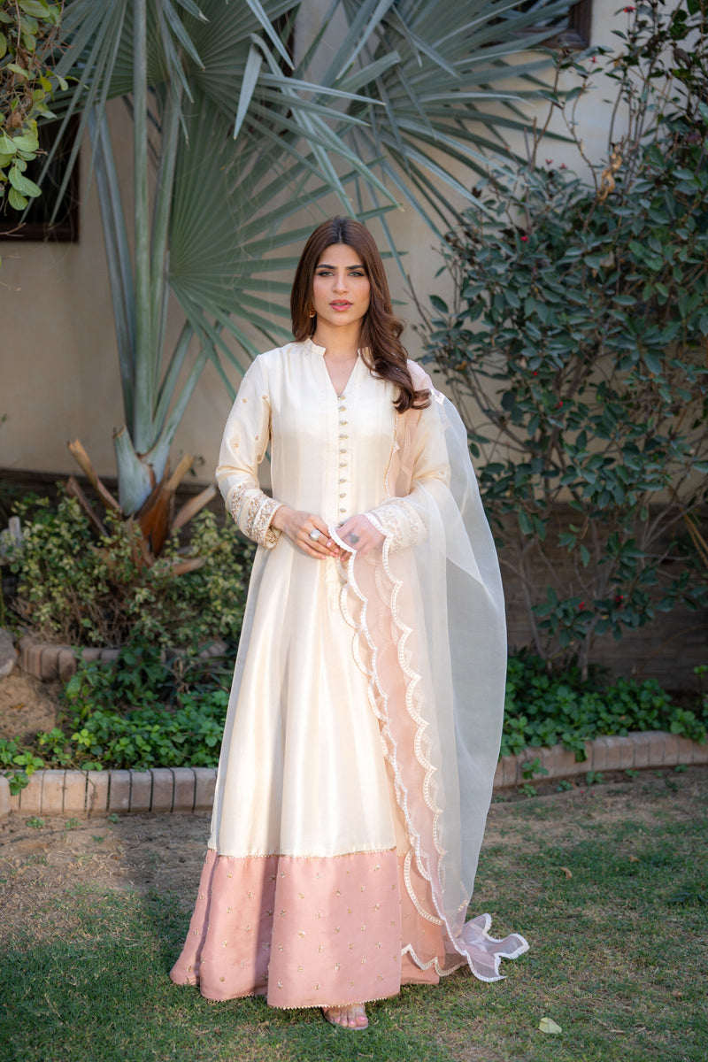 Wahaj M Khan | Pari Collection | Ivory Rawsilk Anarkali