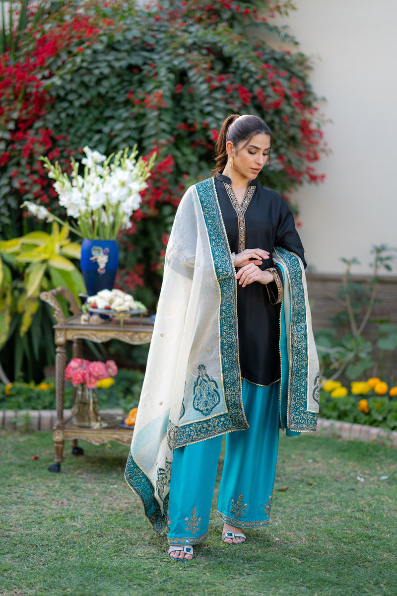 Wahaj M Khan | Pari Collection | Black Turquoise Pari Outfit