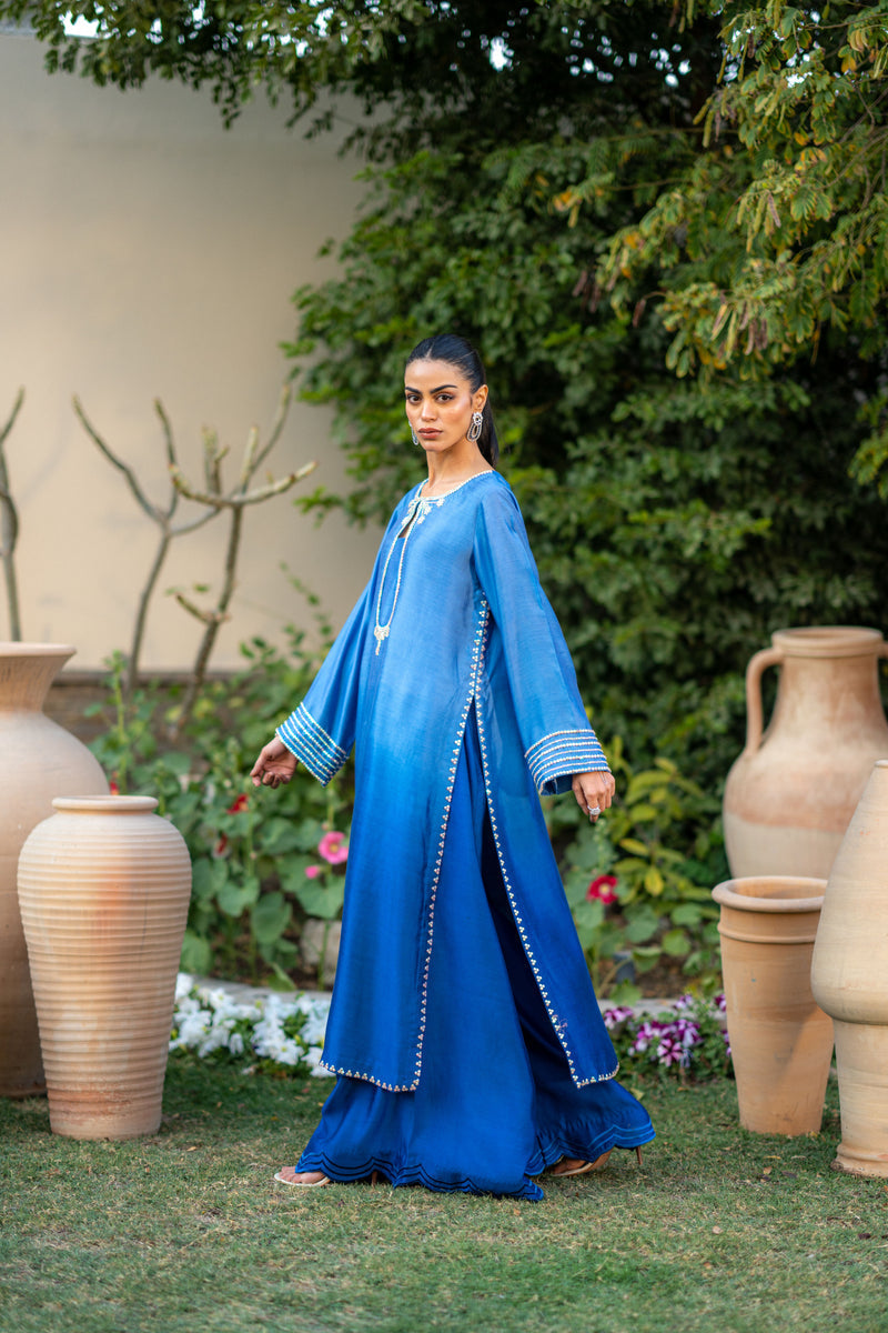 Wahaj M Khan | Pari Collection | Blue Shaded Sheesha Outfit