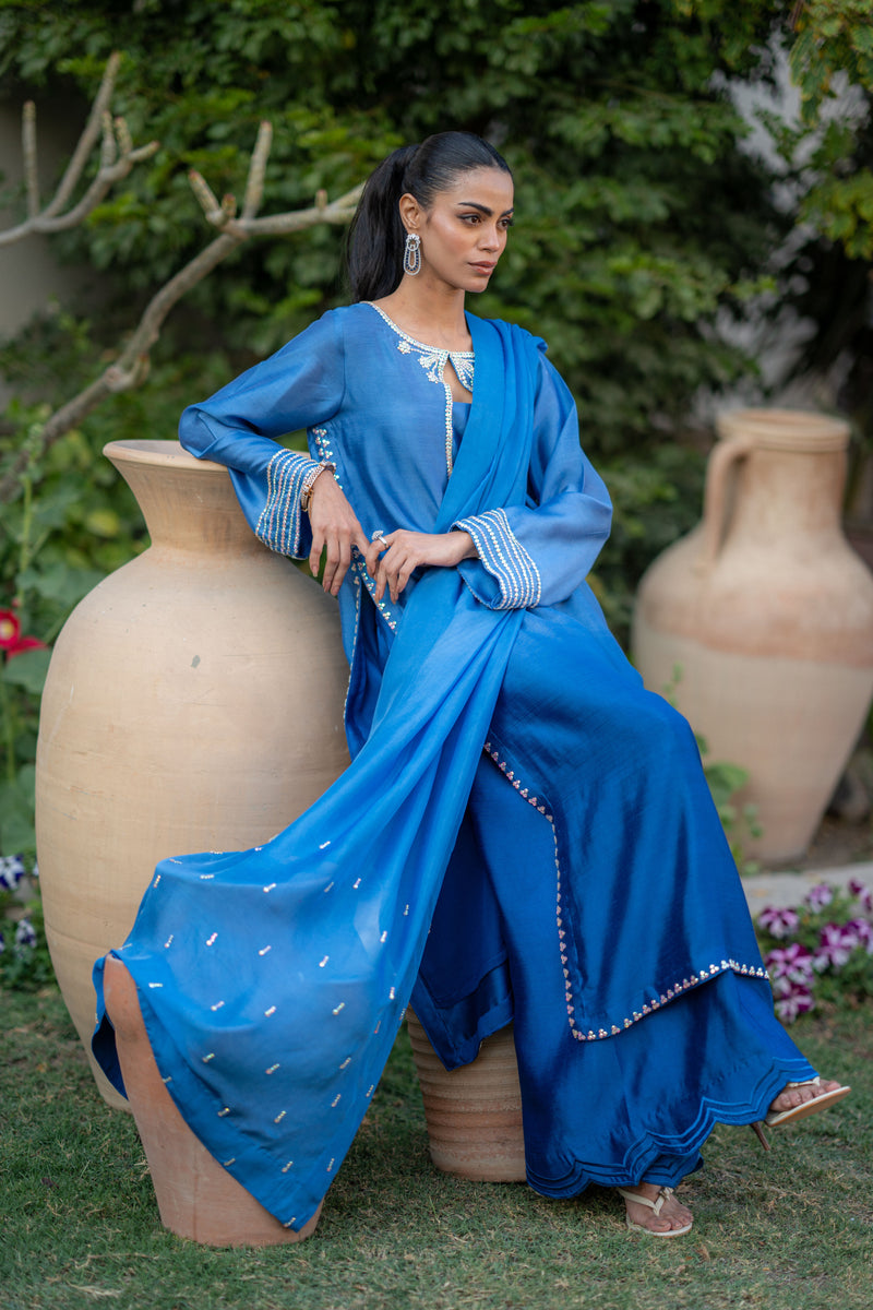 Wahaj M Khan | Pari Collection | Blue Shaded Sheesha Outfit