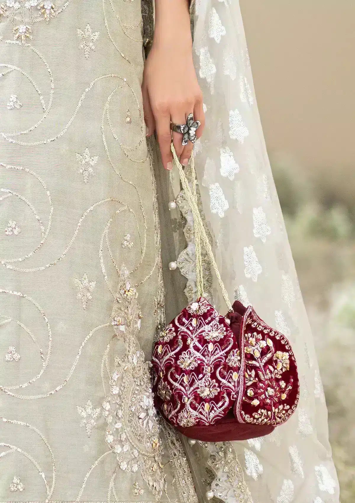 MAROON VELVET POTLI - Official Agha Fabrics Ltd. - Agha Fabrics UK