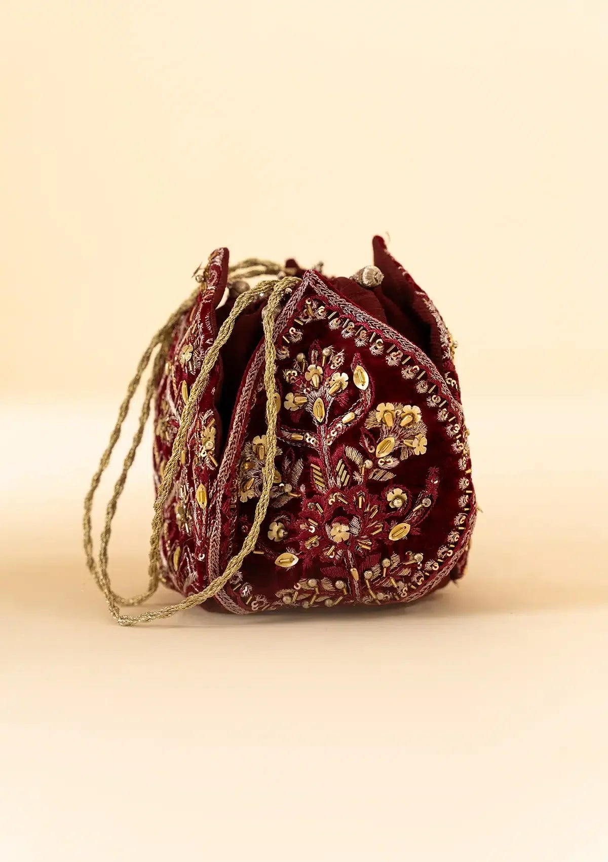 MAROON VELVET POTLI - Official Agha Fabrics Ltd. - Agha Fabrics UK