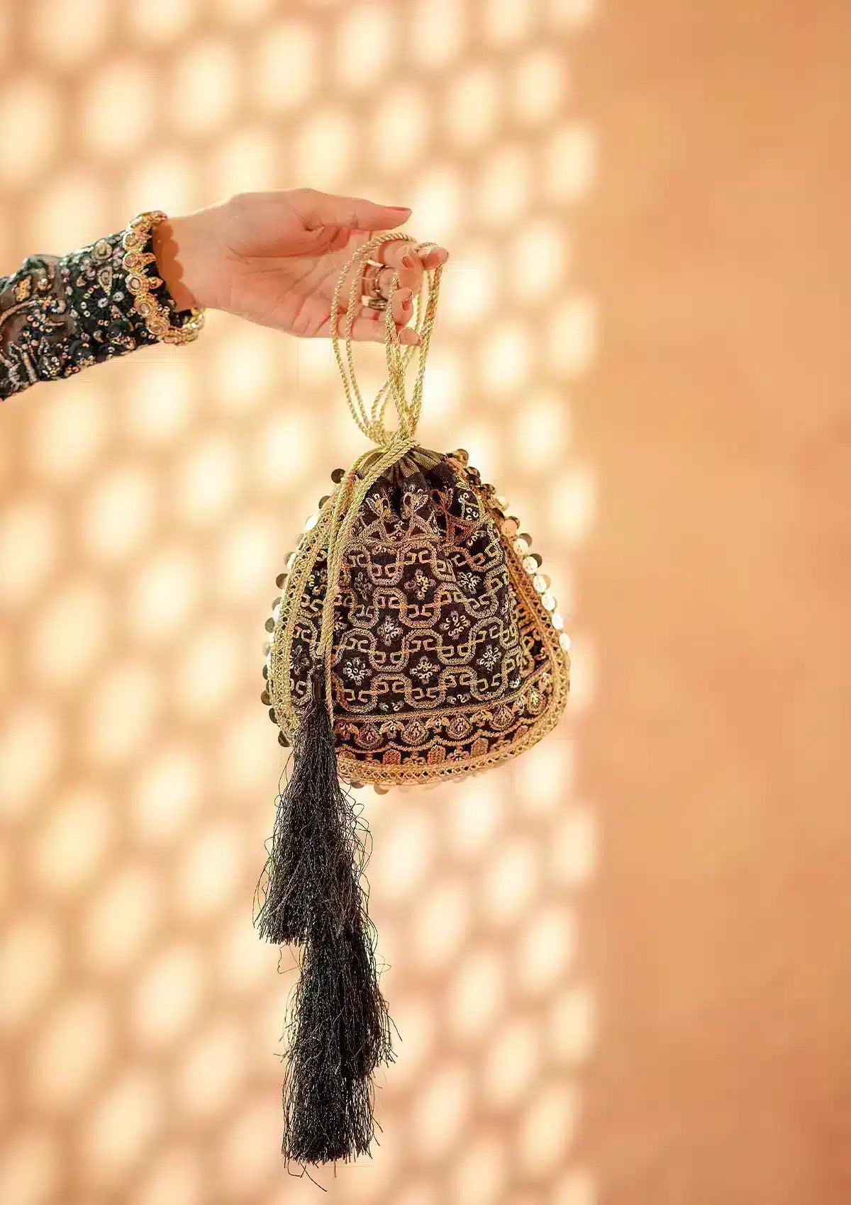 BLACK SILK POTLI - Official Agha Fabrics Ltd. - Agha Fabrics UK