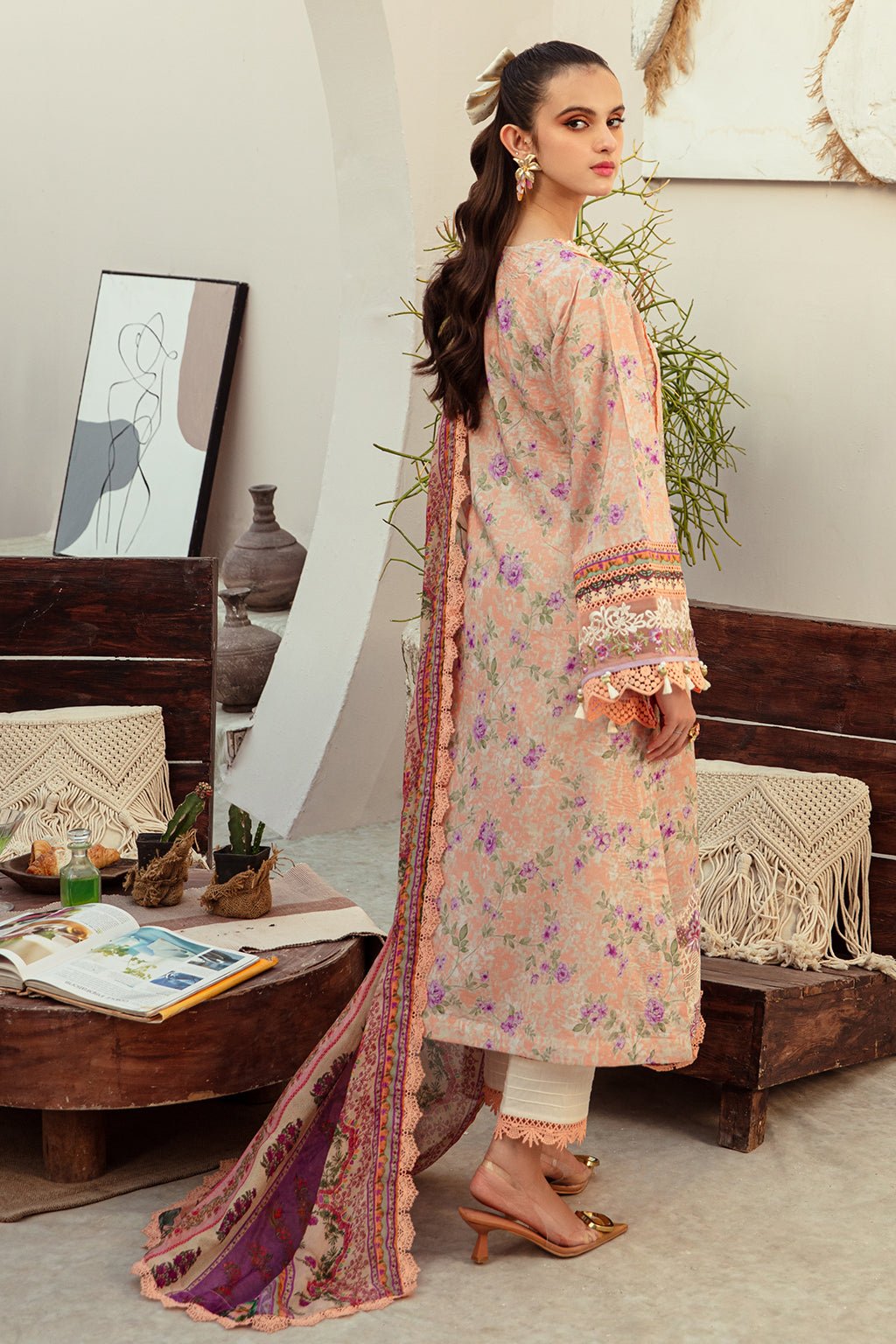 AJR Couture | Alif Affordable Lawn 24 | CORAL BLUSH - Official AJR Couture - Agha Fabrics UK