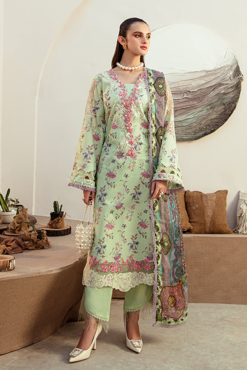AJR Couture | Alif Affordable Lawn 24 | MINT MAGIC - Official AJR Couture - Agha Fabrics UK