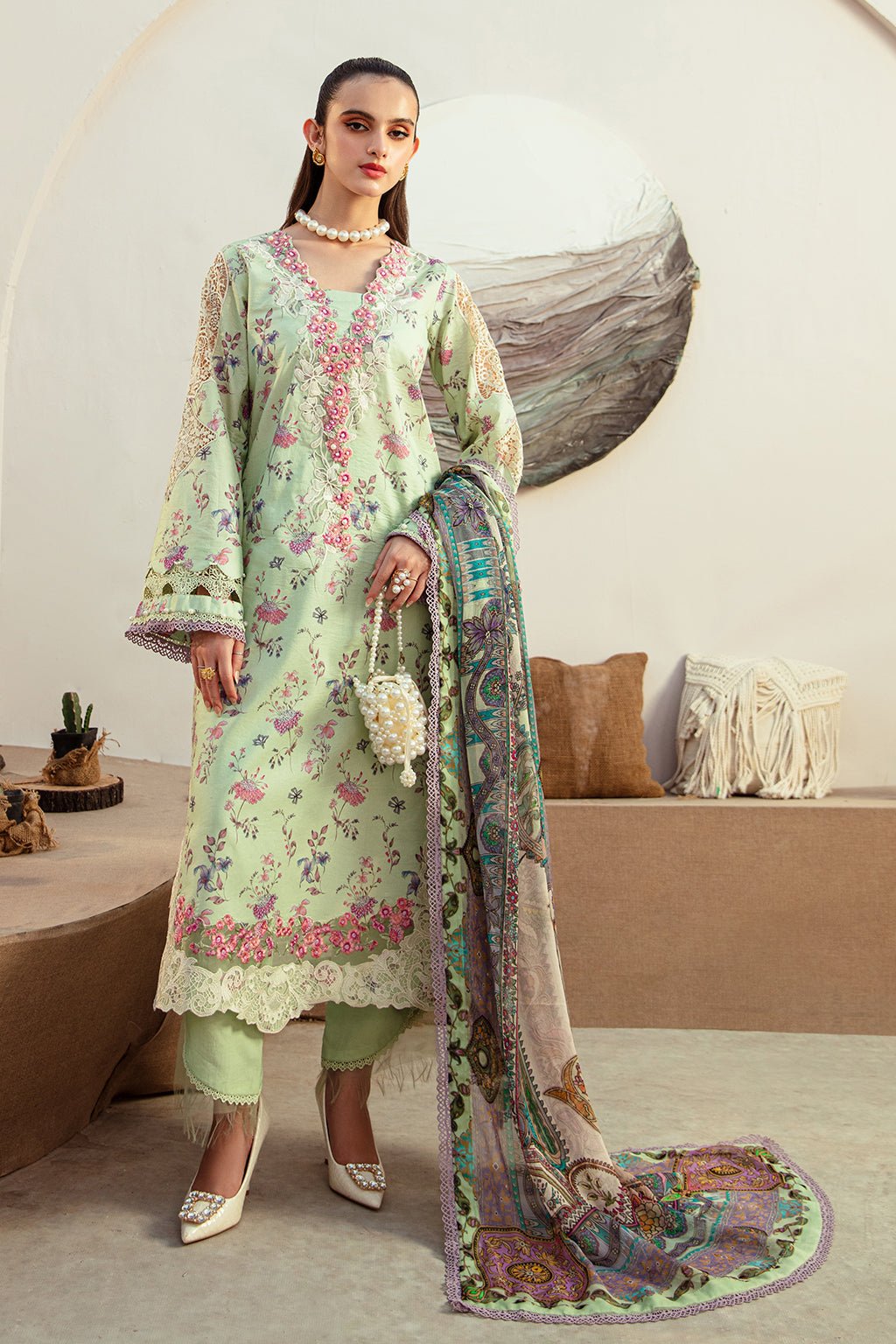 AJR Couture | Alif Affordable Lawn 24 | MINT MAGIC - Official AJR Couture - Agha Fabrics UK