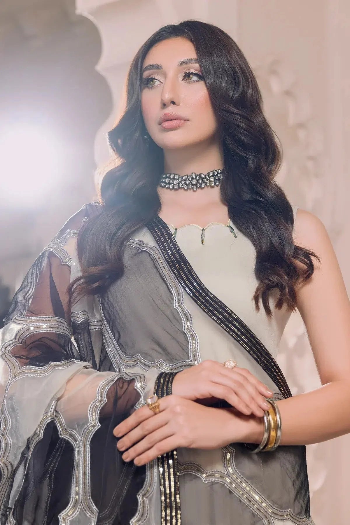 Alizeh | Formals Collection | Offwhite Black 4 piece - RTW1016