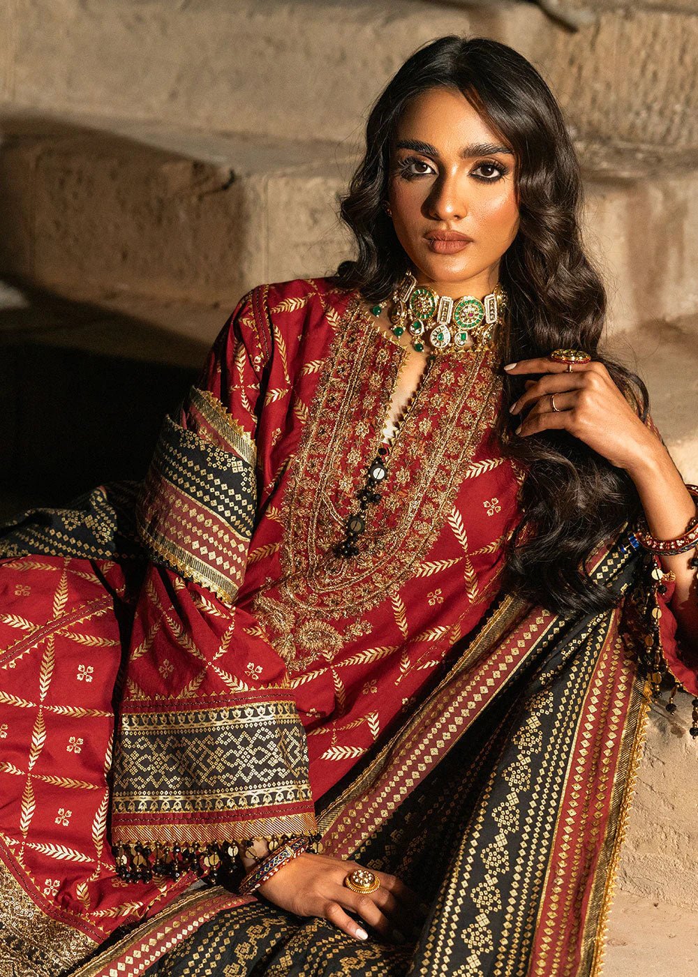 Alkaram | Spring Summer Festive 24 | Embroidered Cambric Red - Official Alkaram - Agha Fabrics UK