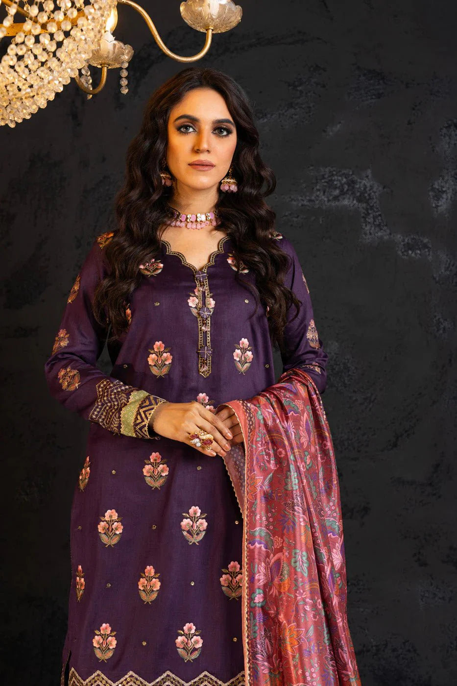 Alkaram | Spring Summer Festive 24 | Embroidered Cotton Satin Purple - Official Alkaram - Agha Fabrics UK