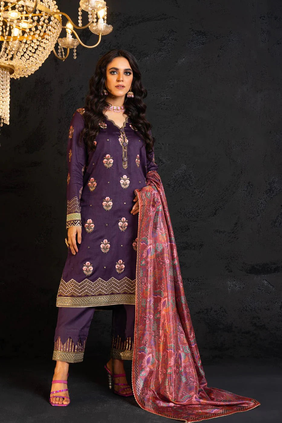 Alkaram | Spring Summer Festive 24 | Embroidered Cotton Satin Purple - Official Alkaram - Agha Fabrics UK
