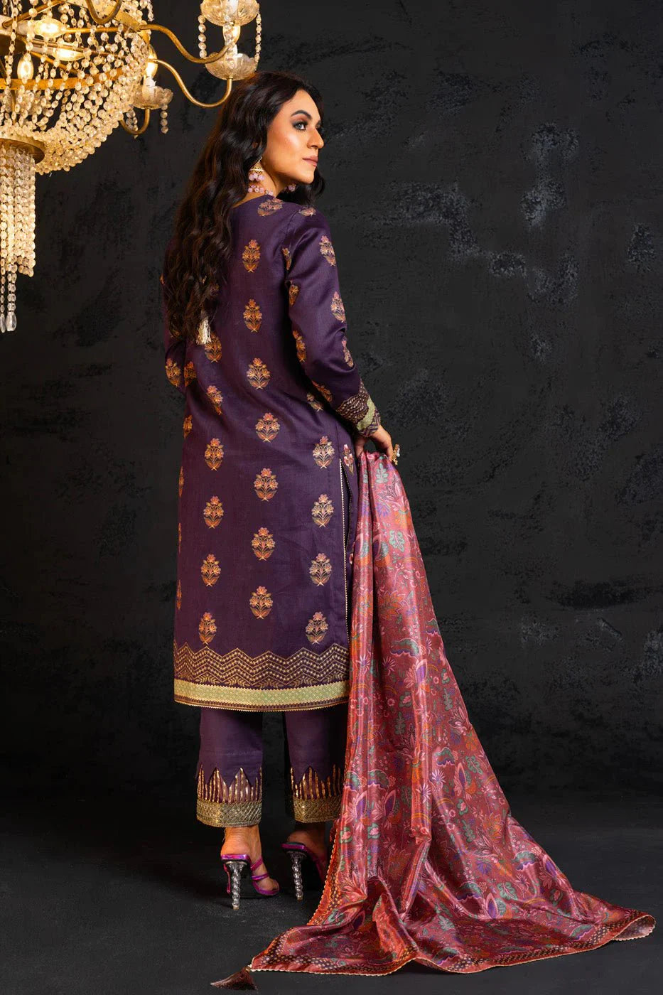 Alkaram | Spring Summer Festive 24 | Embroidered Cotton Satin Purple - Official Alkaram - Agha Fabrics UK