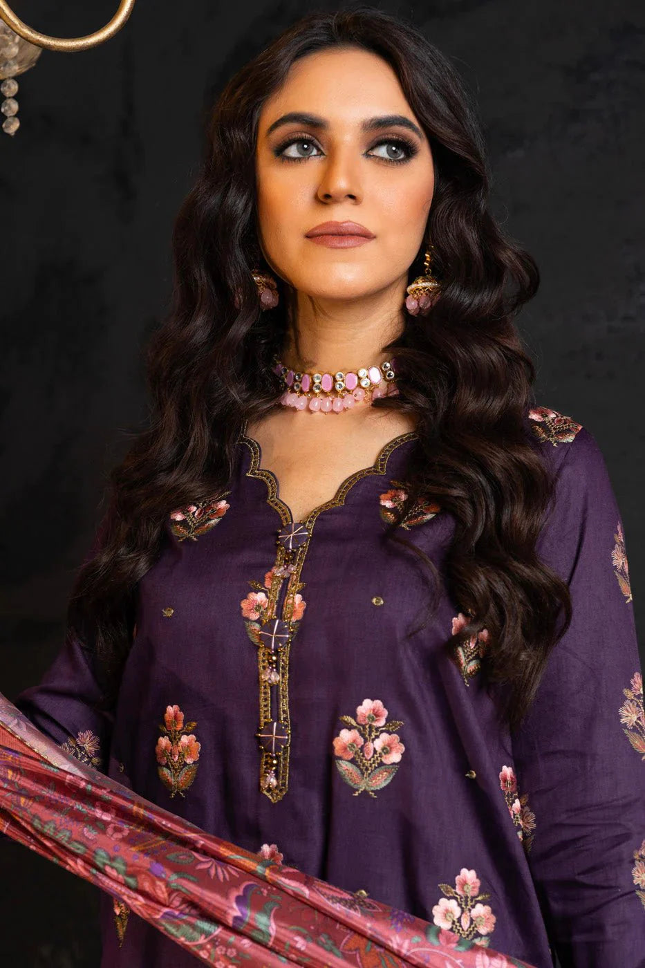 Alkaram | Spring Summer Festive 24 | Embroidered Cotton Satin Purple - Official Alkaram - Agha Fabrics UK