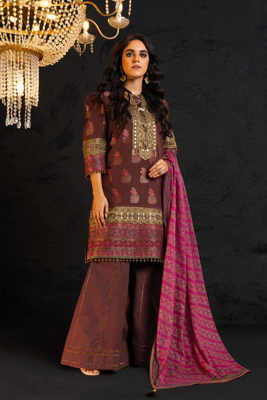 Alkaram | Spring Summer Festive 24 | Embroidered Jacquard Brown - Official Alkaram - Agha Fabrics UK