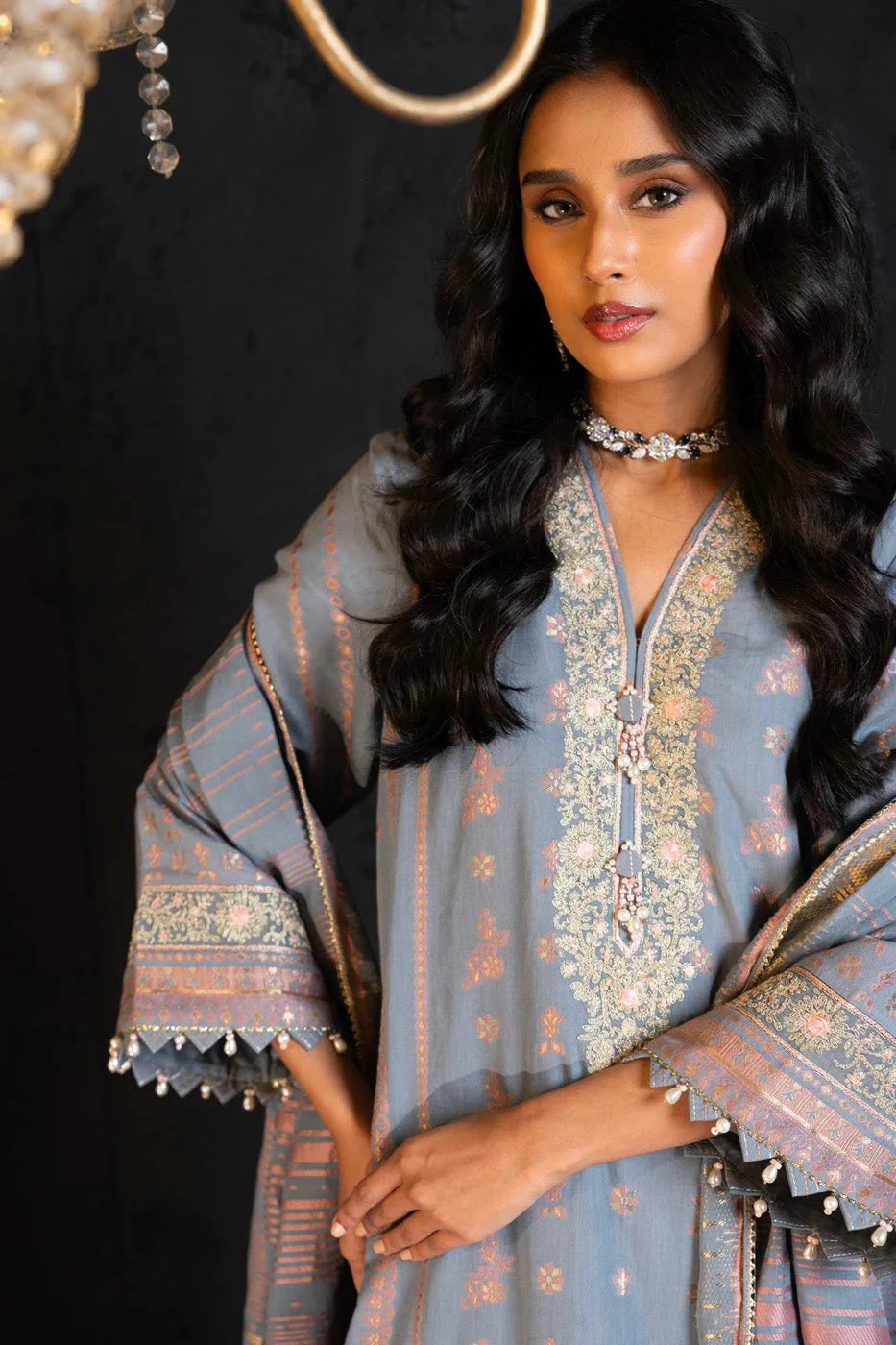 Alkaram | Spring Summer Festive 24 | Embroidered Jacquard Grey - Official Alkaram - Agha Fabrics UK