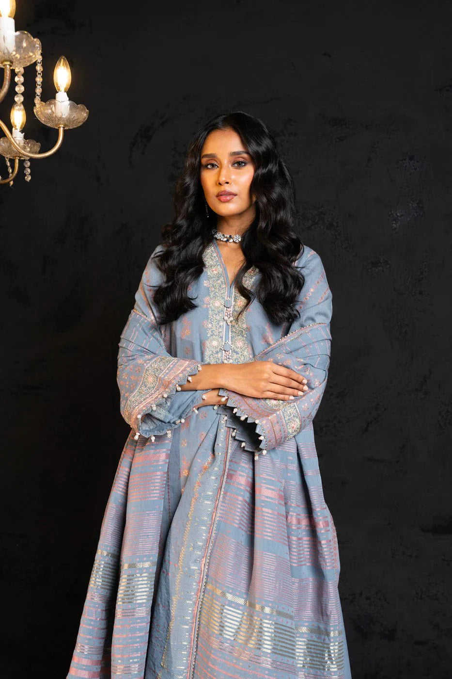 Alkaram | Spring Summer Festive 24 | Embroidered Jacquard Grey - Official Alkaram - Agha Fabrics UK