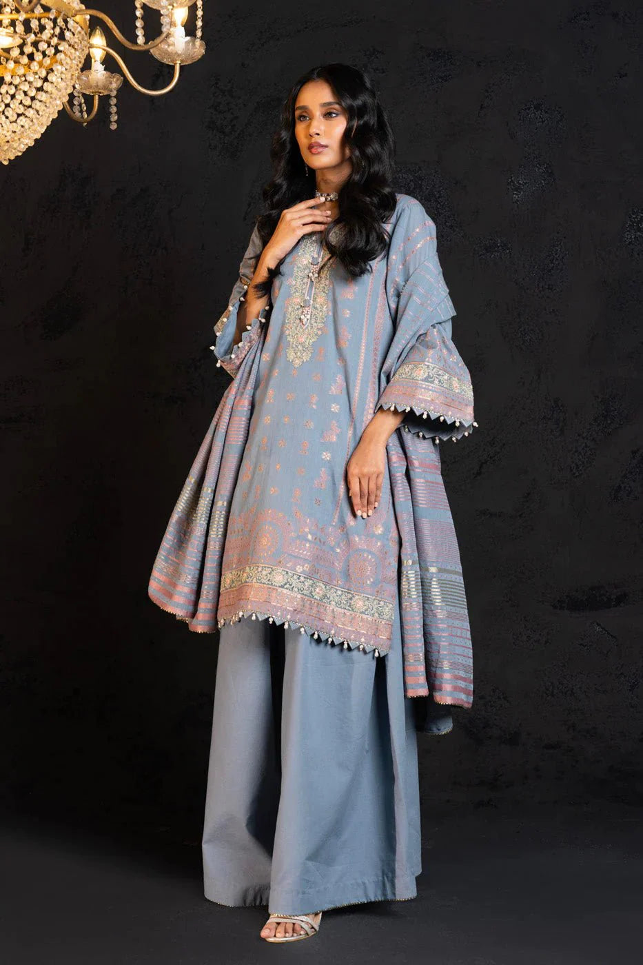 Alkaram | Spring Summer Festive 24 | Embroidered Jacquard Grey - Official Alkaram - Agha Fabrics UK