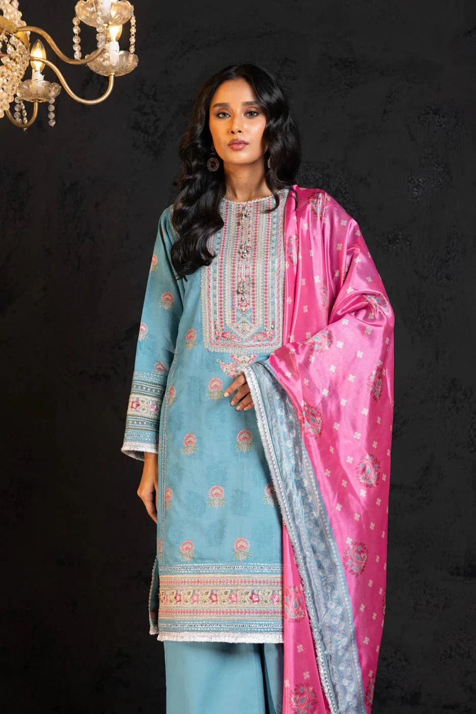 Alkaram | Spring Summer Festive 24 | Embroidered Jacquard Light Blue - Official Alkaram - Agha Fabrics UK