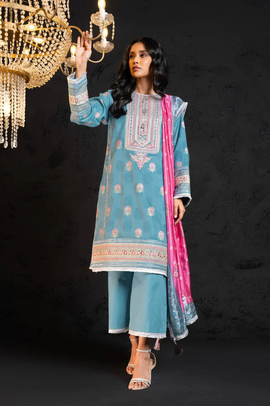 Alkaram | Spring Summer Festive 24 | Embroidered Jacquard Light Blue - Official Alkaram - Agha Fabrics UK