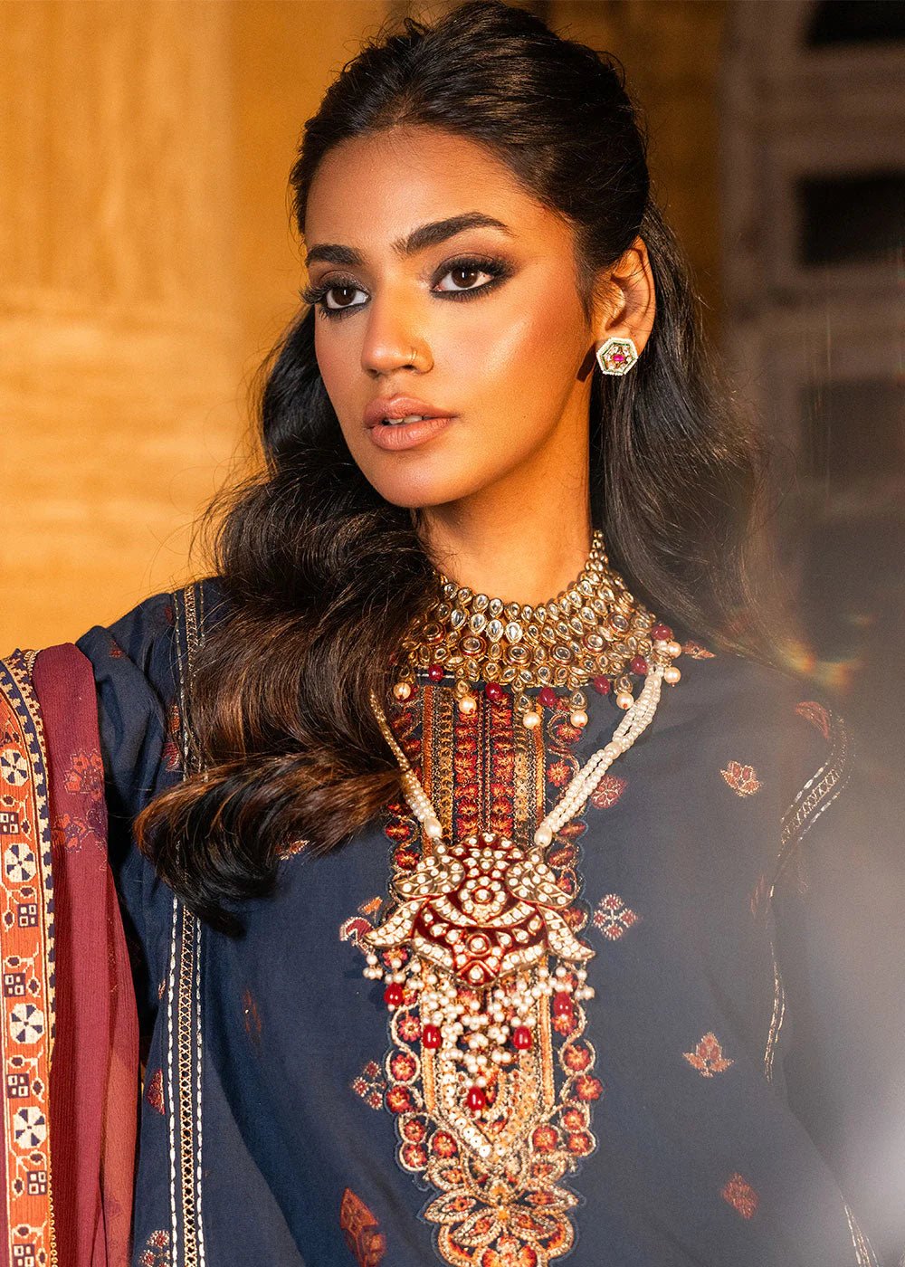 Alkaram | Spring Summer Festive 24 | Embroidered Jacquard Navy Blue - Official Alkaram - Agha Fabrics UK