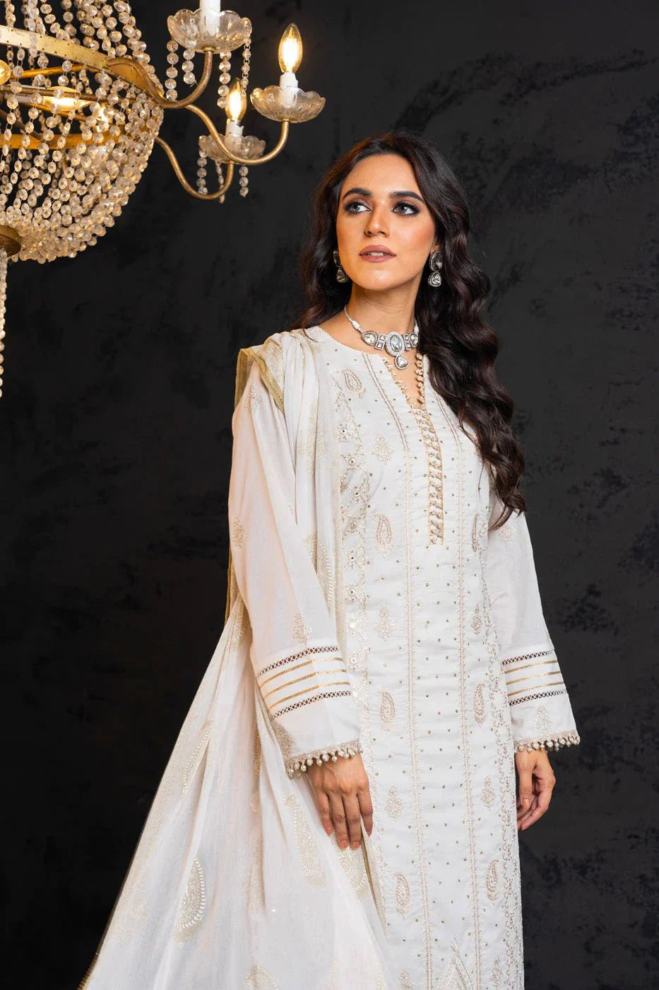 Alkaram | Spring Summer Festive 24 | Embroidered Lawn White - Official Alkaram - Agha Fabrics UK