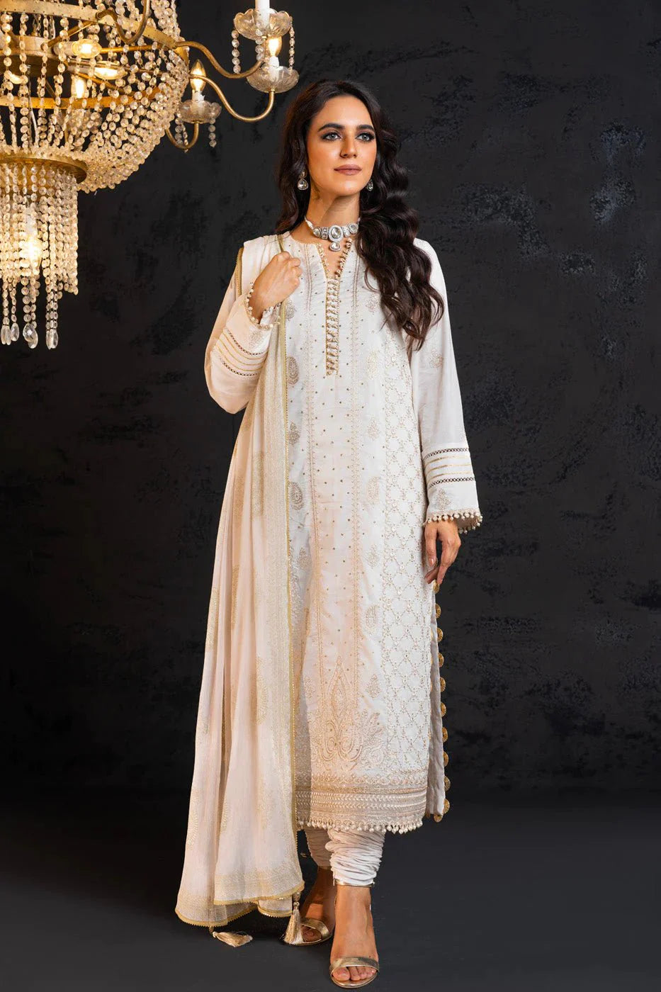 Alkaram | Spring Summer Festive 24 | Embroidered Lawn White - Official Alkaram - Agha Fabrics UK