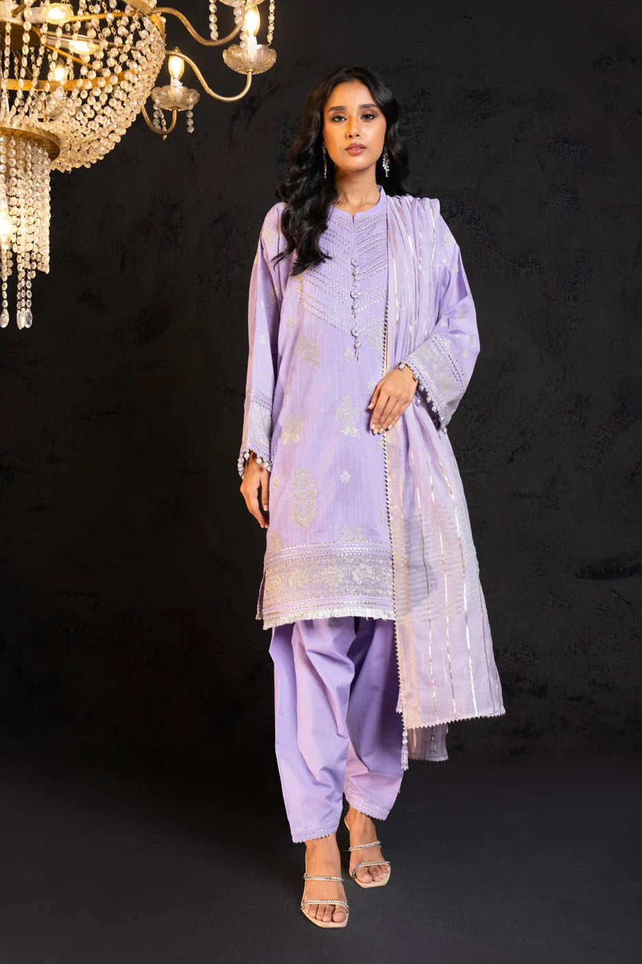 Alkaram | Spring Summer Festive 24 | Embroidered Two Way Slub Lavender - Official Alkaram - Agha Fabrics UK