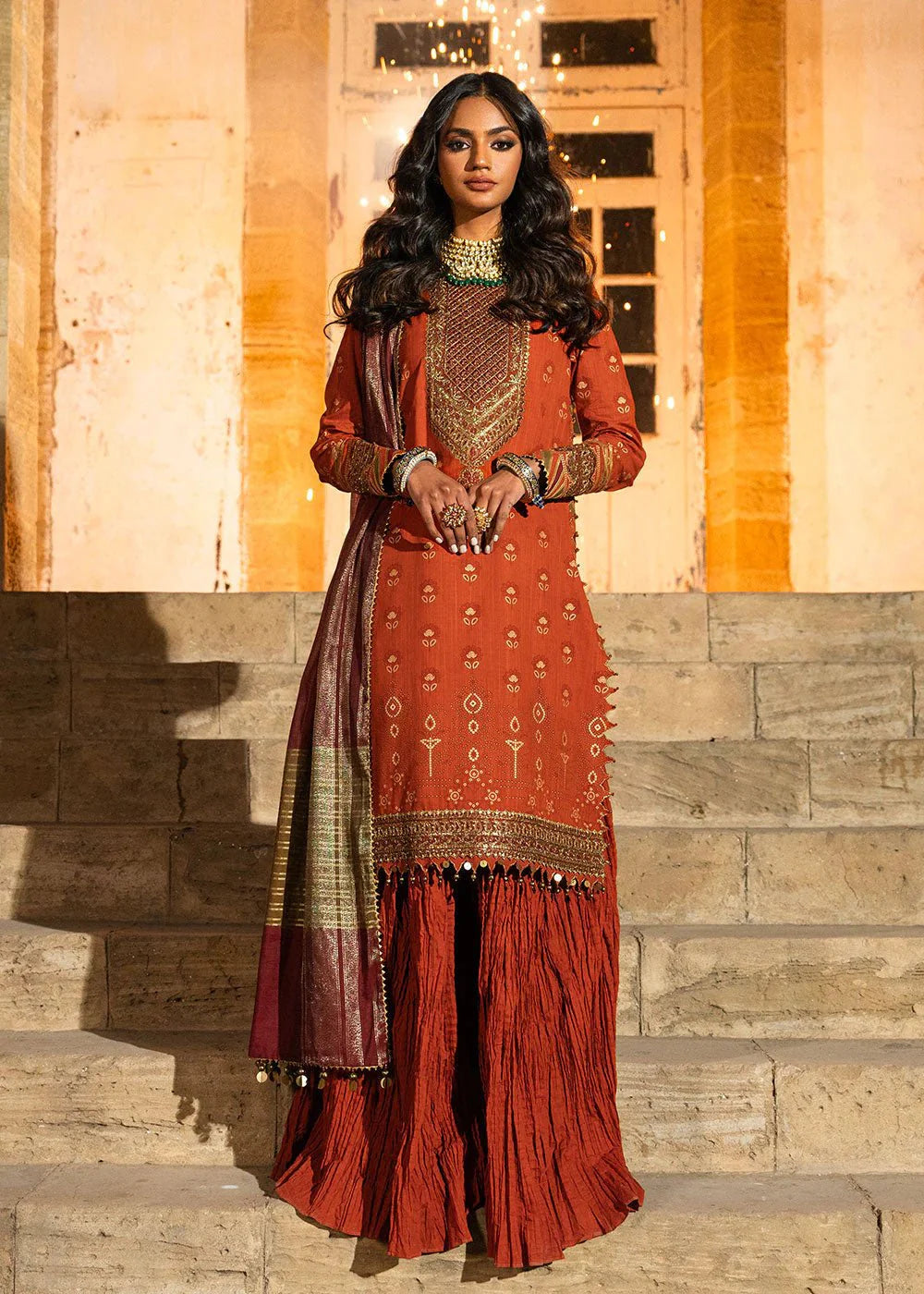 Alkaram | Spring Summer Festive 24 | Embroidered Two Way Slub Rust - Official Alkaram - Agha Fabrics UK