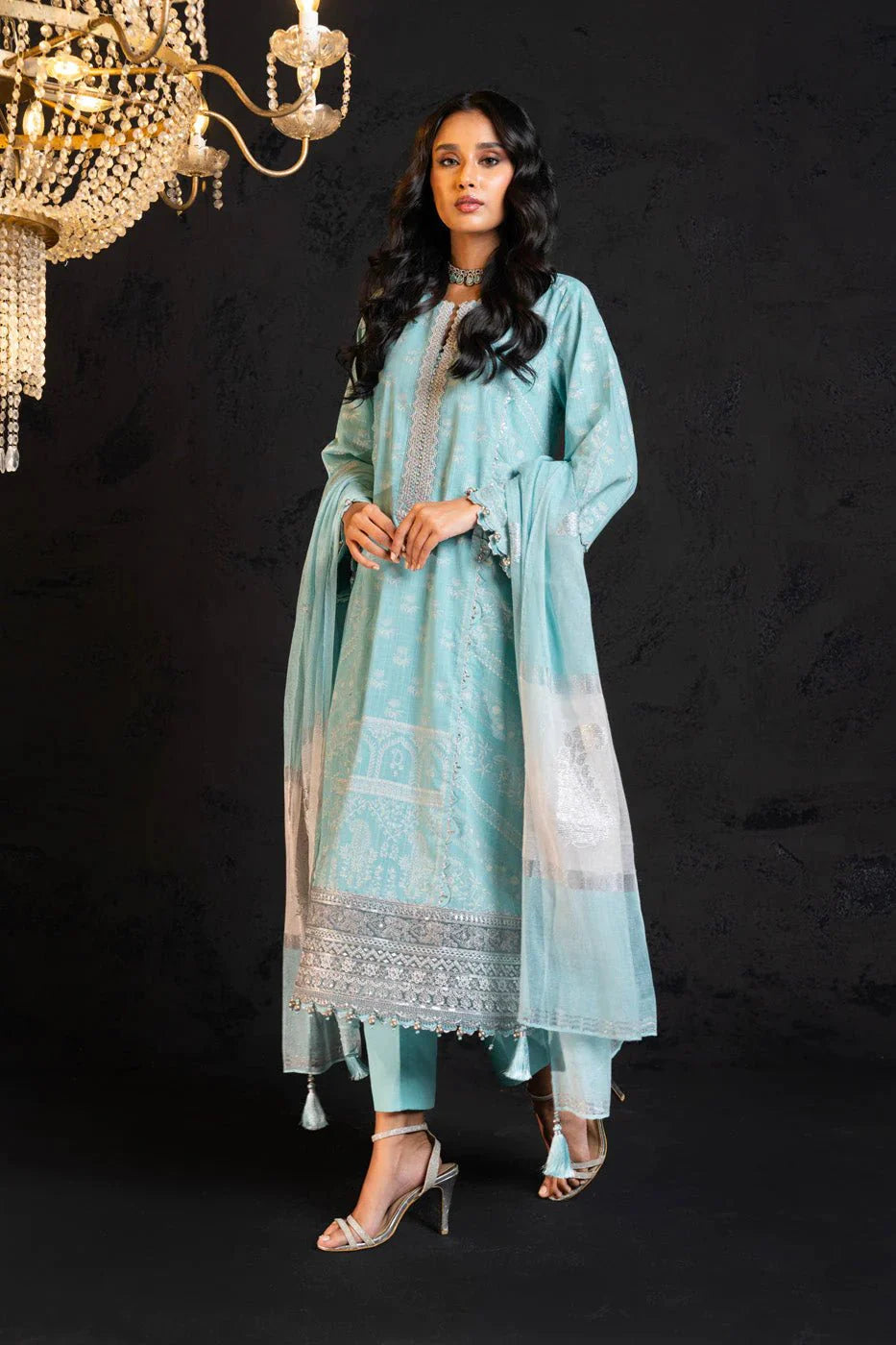 Alkaram | Spring Summer Festive 24 | Embroidered Two Way Slub Sky Blue - Official Alkaram - Agha Fabrics UK